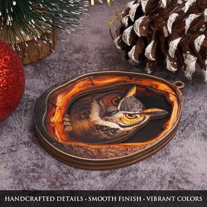 Skiennix Owl Ornaments - Realistic 3.54'' Flat Wood Decor for Christmas | Unique Gifts for Owl Lovers
