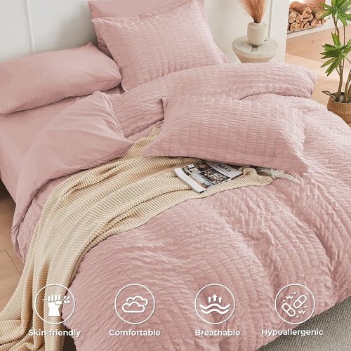 HYMOKEGE Rose Gold Queen Comforter Set - 7-Piece Luxury Bedding Set with Sheets, Pillowcases & Shams