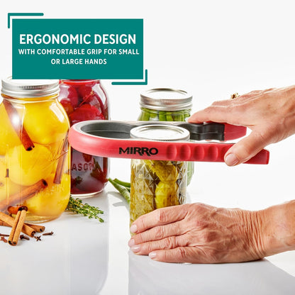 MIRRO Canning Jar Opener - Effortless Grip Design for Easy Jar Access | Vibrant Red Color