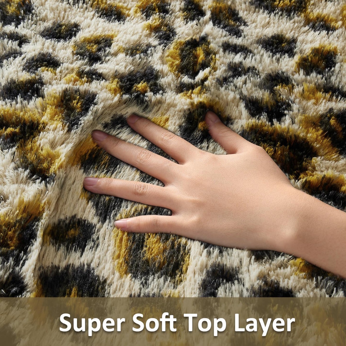Ophanie Leopard Print Area Rug - Fluffy Shag Soft Throw for Bedroom & Living Room | Large 4x6 Size