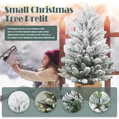 Gfilay 3ft Flocked Prelit Christmas Tree with 60 LED Lights, 8 Modes