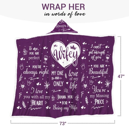 Wife Fleece Wearable Blanket Hoodie - Wife Gifts from Husband - Gifts for Wife for Christmas, Wife Birthday Gift Idea, Gifts for Her for Anniversary, Valentines Day Gifts for Her