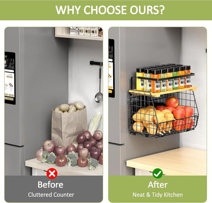 Skiennix Magnetic Shelf for Fridge - 2 Pack Fruit & Vegetable Storage Bins | Kitchen Organizer & Spice Rack