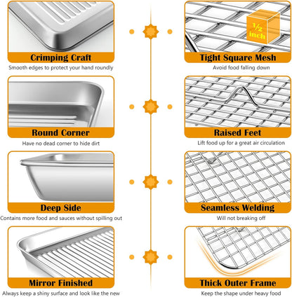 P&P CHEF Stainless Steel Baking Oven Pan - Versatile Sheet Tray with Cooling Rack | 17.5 x 13 x 1 Inch