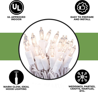 612 Vermont Christmas String Lights - Clear 35 Count on White Wire | UL Approved, 7.5 Ft Total Length