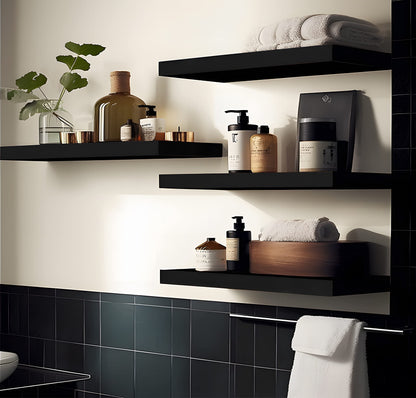 YFYEO Black Wood Floating Shelves for Wall Rustic Wall Shelf for Bedroom Living Room Set of 4