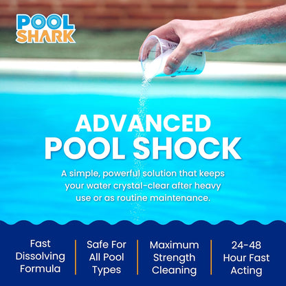 Pool Shark 68% Calcium Hypochlorite Pool Shock - 12 Pack Chlorine Granules | 1 lb Bags for Inground & Above Ground Pools
