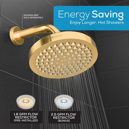 SparkPod Shower Head - High Pressure Rain - Premium Quality Luxury Design - Easy Clean Adjustable Replacement for Your Bathroom Shower Heads (Egyptian Gold, 6 Inch Round)