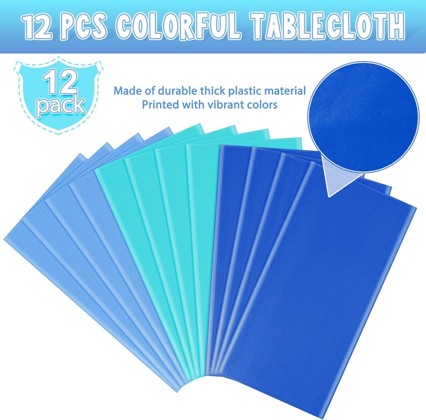 Skiennix Ocean Theme Tablecloth - 12 Pcs Disposable Light Blue Plastic Covers | 54 x 108 Inch for Beach Party Decor