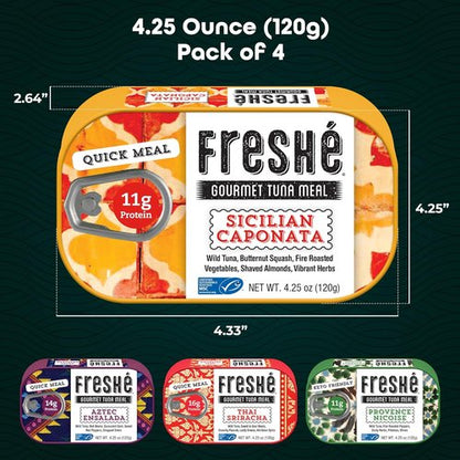 Freshé Gourmet Canned Tuna Variety Pack - Healthy High-Protein Skipjack Fish | All-Natural, Non-GMO, Gluten-Free (4 Pack)
