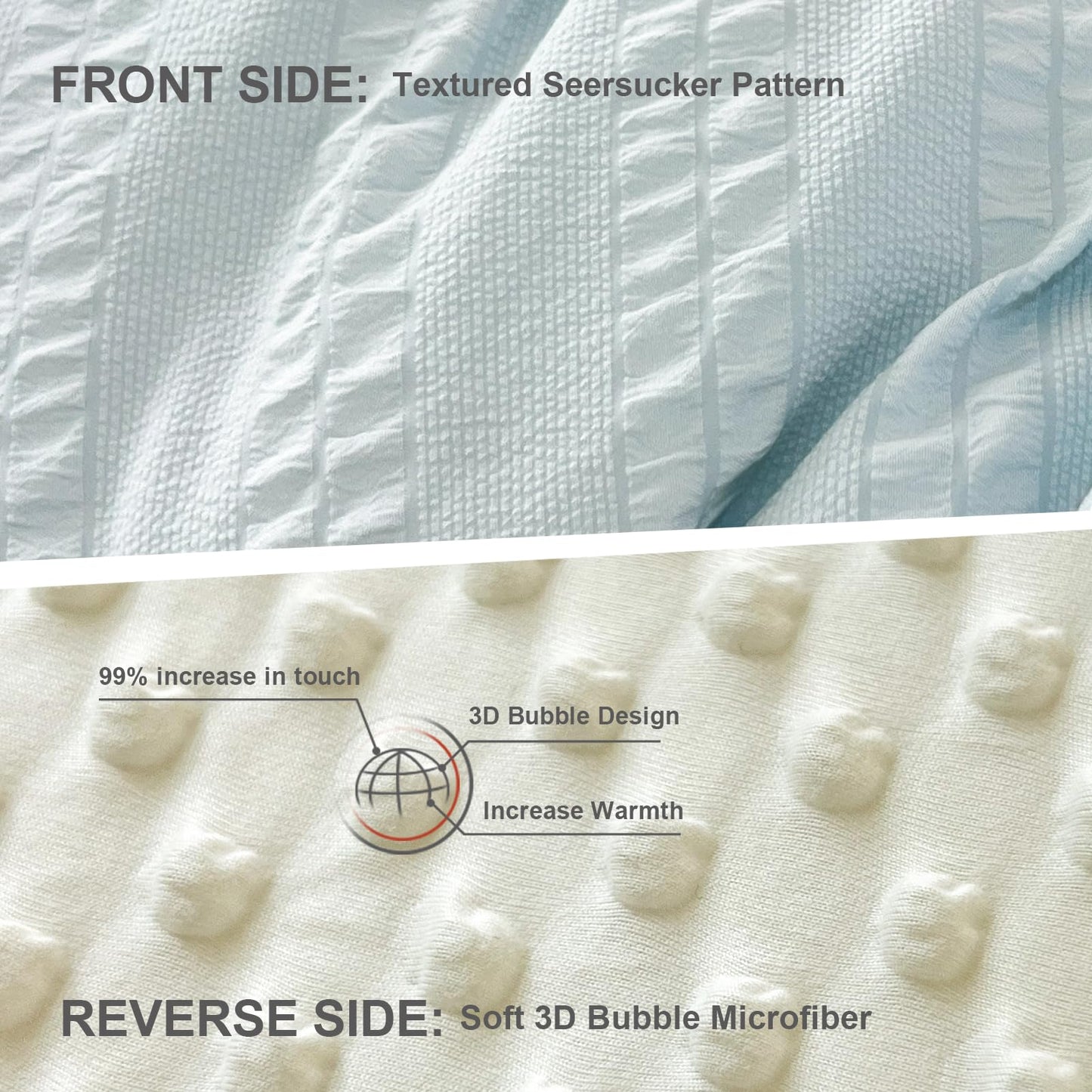 tohrisa Boho Comforter Set Twin Size Striped Pleats Bohemian Seersucker Bedding Set All Season Soft Cozy 2 Pieces Quilt with 1 Pillowcase(68"X90" Light Blue)