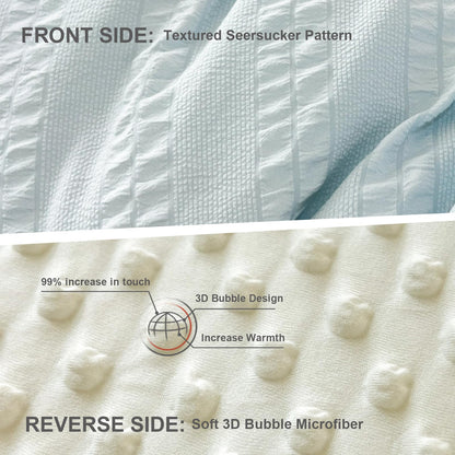 tohrisa Boho Comforter Set Twin Size Striped Pleats Bohemian Seersucker Bedding Set All Season Soft Cozy 2 Pieces Quilt with 1 Pillowcase(68"X90" Light Blue)