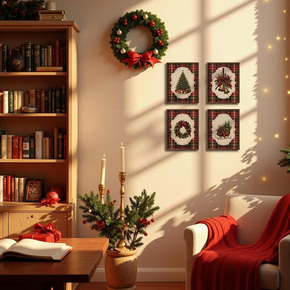 DOFQZ Red and Green Tartan Christmas Wall Art Prints 8x10 Set of 4 — 17Child+8x10