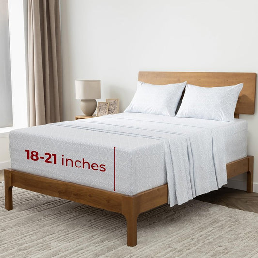 Mellanni Extra Deep King Sheets - 4 PC Iconic Collection Bedding - Hotel Luxury, Ultra Soft, Cooling Bed Sheets - Wrinkle, Fade, Stain Resistant (King, Laced Sky Blue)