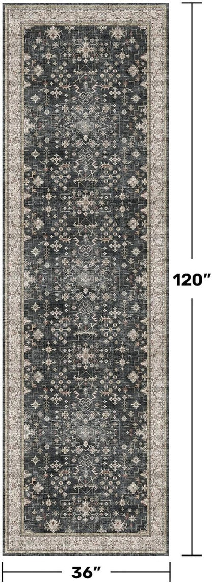 Hazo Haus Black Boho Runner Rug - Washable 3x10 ft | Waterproof, Non-Slip, Stain & Fade Resistant