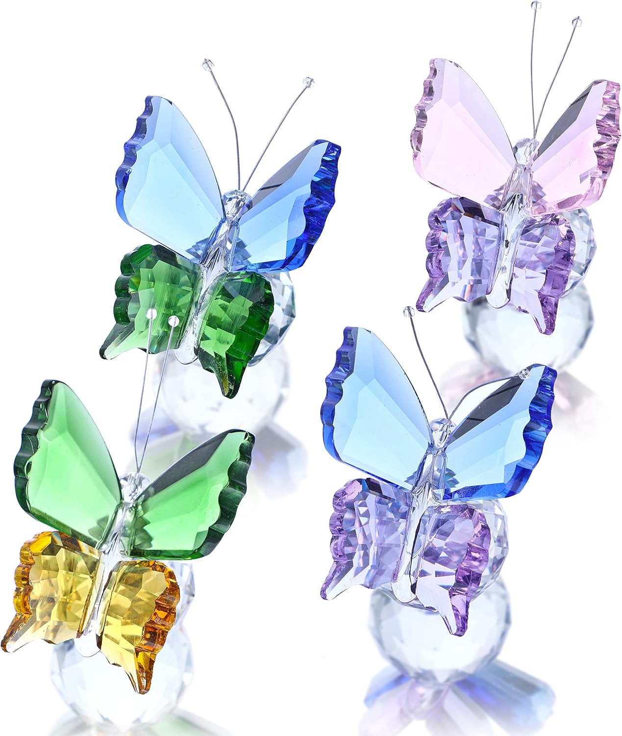 Skiennix Crystal Butterfly Figurines - Pack of 4 Decorative Glass Butterflies | Perfect Christmas Gifts for Women (2.2 x 2 Inch)