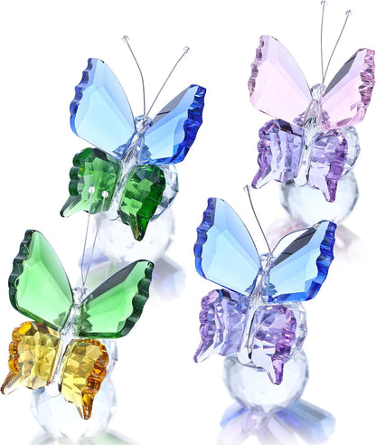 Skiennix Crystal Butterfly Figurines - Pack of 4 Decorative Glass Butterflies | Perfect Christmas Gifts for Women (2.2 x 2 Inch)