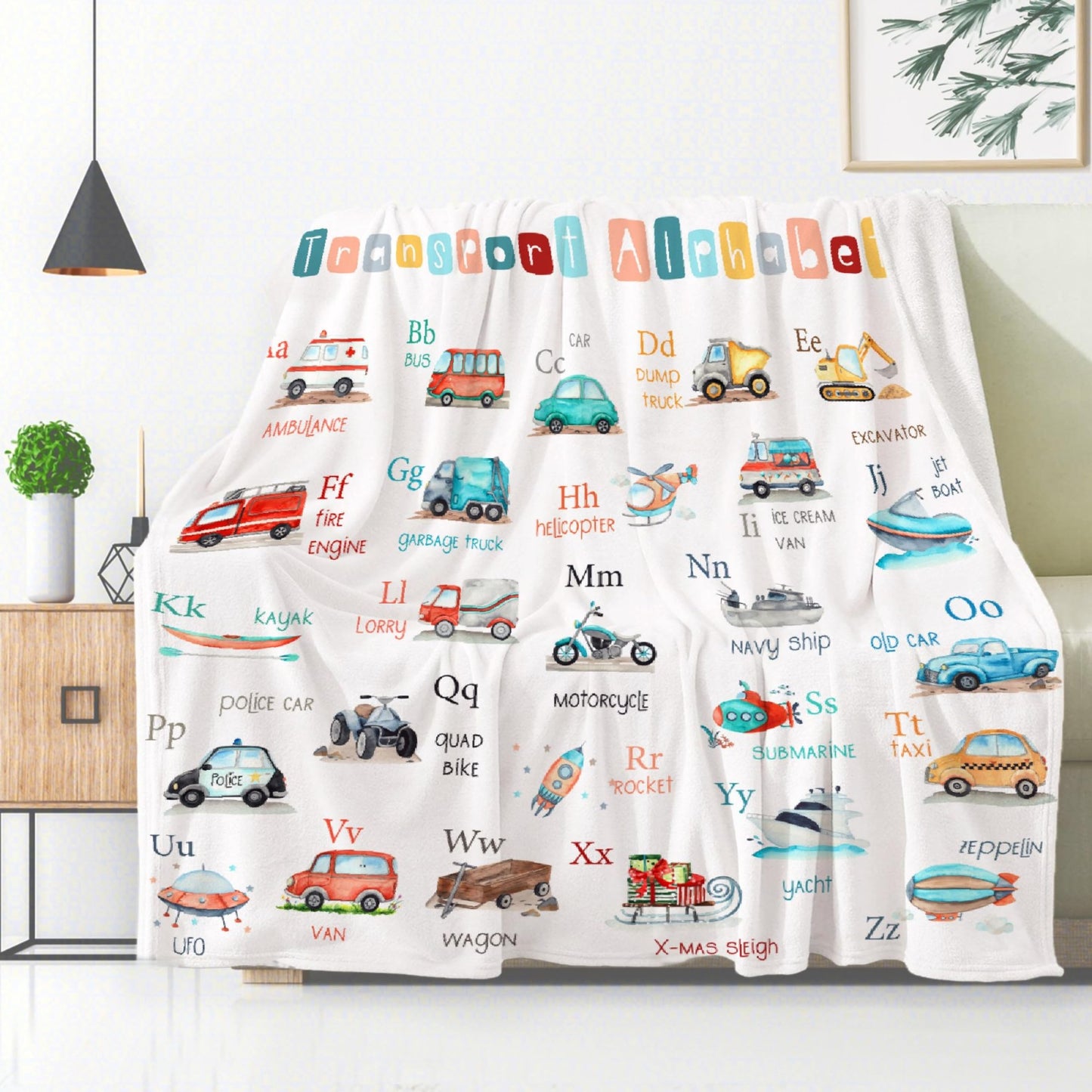 YABUKITA Transport Alphabet Blanket Throw Construction Blanket Truck Toddler Throw Blanket Truck Cars Lover Gift for Halloween Christmas Birthday 40x50in for Kids/Child