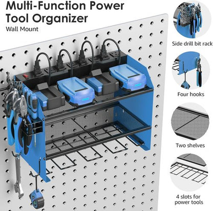 CCCEI Modular Power Tool Organizer - Wall Mount Charging Station & Heavy Duty Rack | Blue, 1 Pack