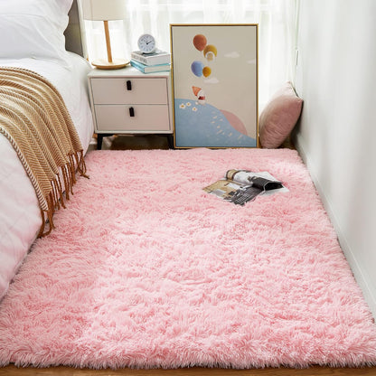 Ophanie Pink Shag Area Rug - Soft Fluffy Furry Carpet for Kids' Bedroom | 4x6 Cute Plush Decor