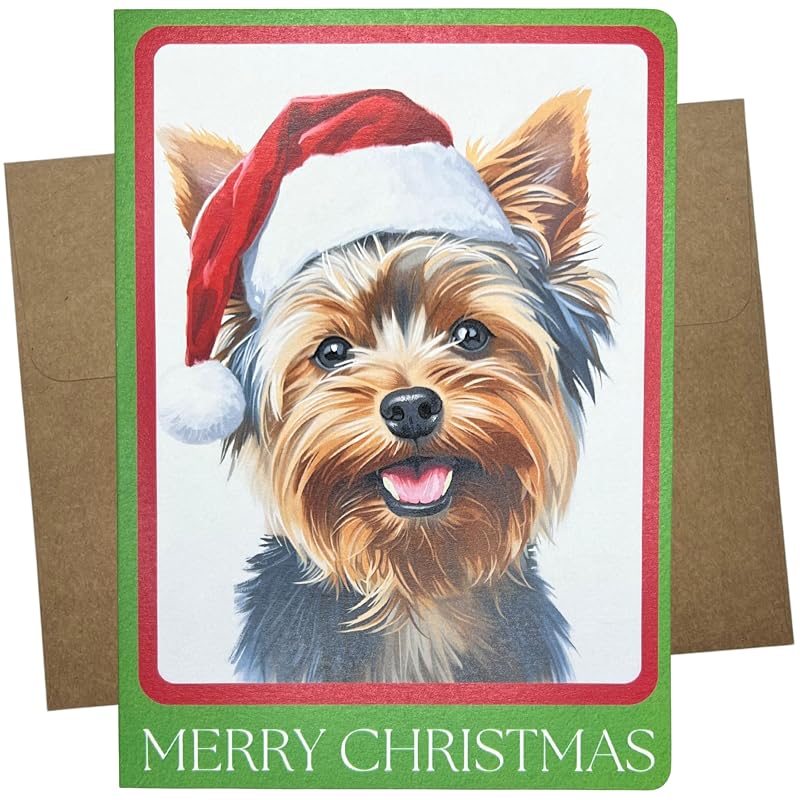 Yorkshire Terrier Christmas Card 5x7 Greeting Card with Kraft Envelope - Blank Inside, Made in USA