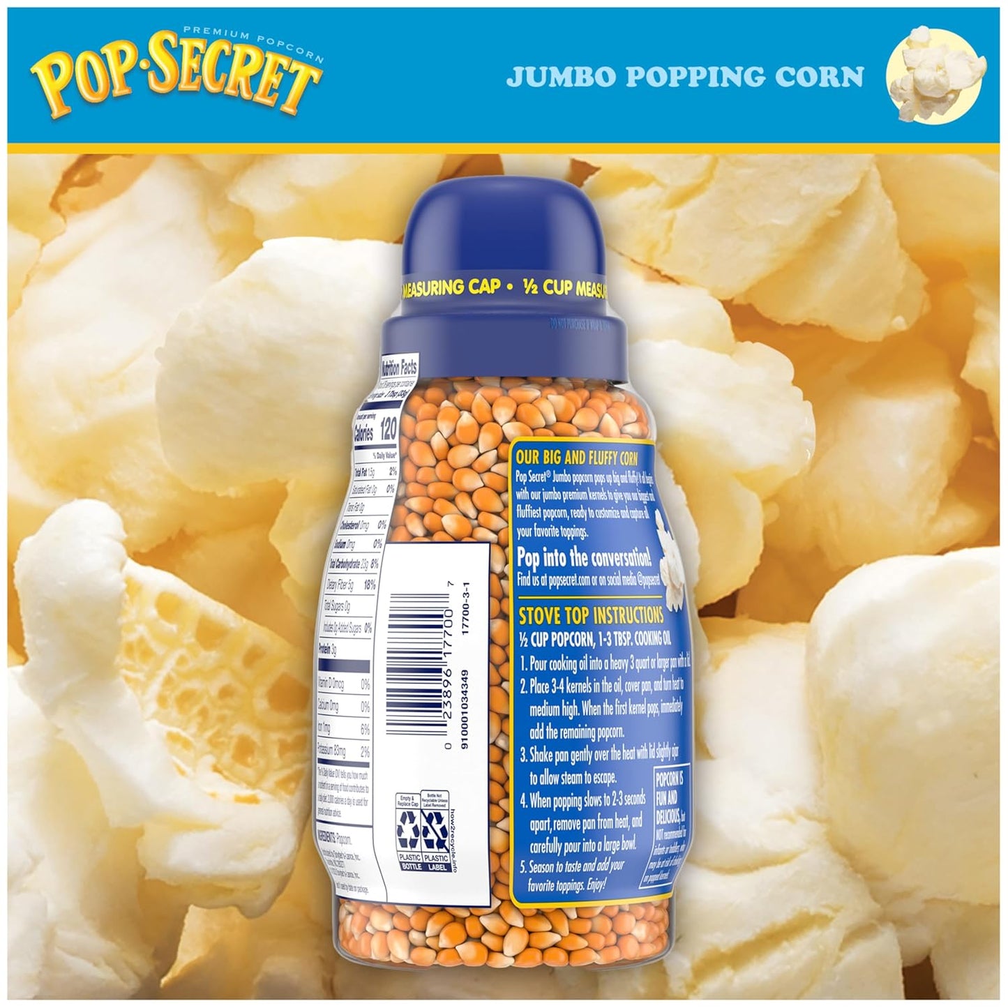Pop Secret Jumbo Popcorn Kernels - 30 Oz Jar for Perfectly Fluffy Movie Night Snacks