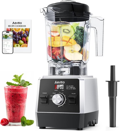 Aeitto 1800W Professional Countertop Blender - 68Oz Large Capacity | 3 Programs & 7 Speeds for Smoothies & Frozen Drinks - Black
