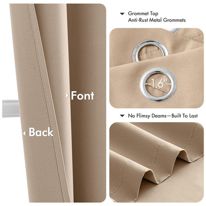 MIULEE Beige Blackout Curtains for Bedroom Living Room 96 Inches Long 2 Panels, Thermal Insulated Room Darkening Drapes Solid Grommet Top Noise Reduction Light Blocking Window Treatments 40x96 Inch