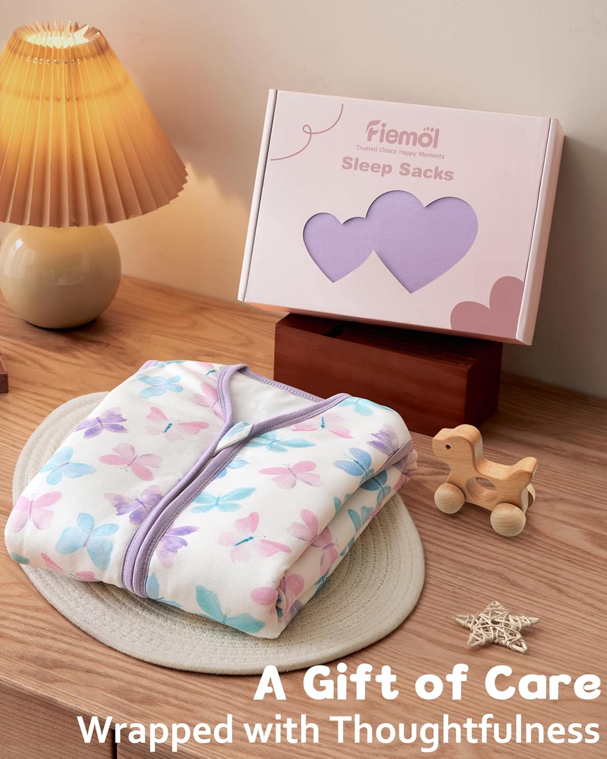 Rayon Made from Bamboo Baby Sleep Sack | Soft 1.0 Tog Wearable Blanket for Infants 6-12 Months - Purple Butterfly (2 Pack)