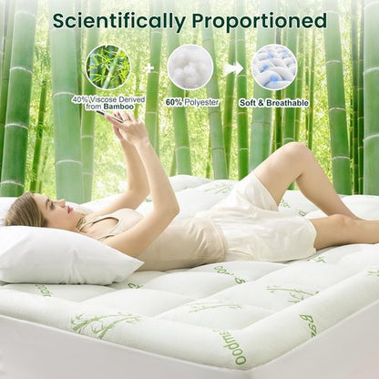 Love's Cabin King Mattress Topper - Bamboo Viscose Pillow Top for 8"-20" Mattresses | Breathable Cooling Green Design