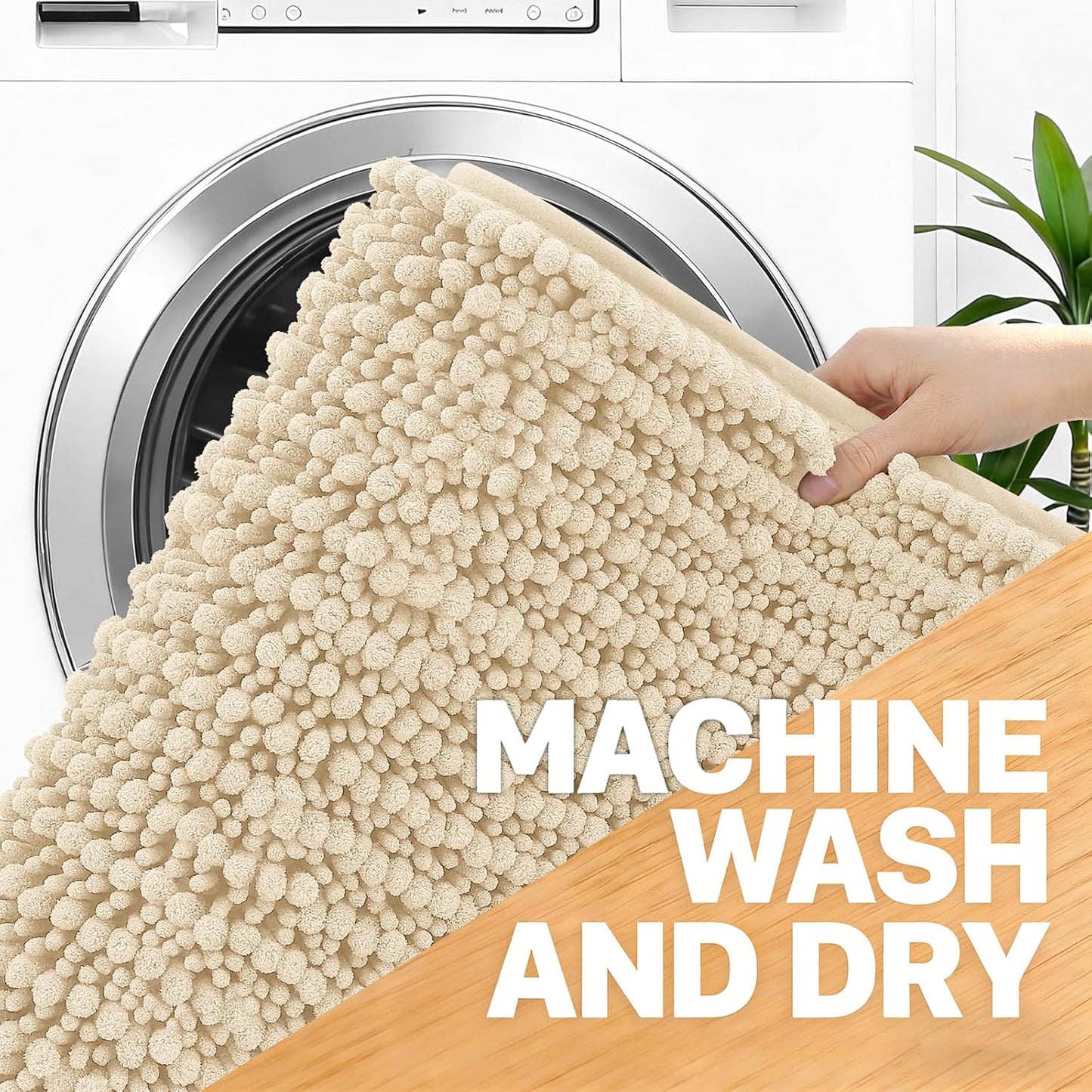 OLANLY Bath Rug Mat - Thick Soft Chenille, Non-Slip Rubber Backing | 40x32 Inches, Beige, Machine Washable