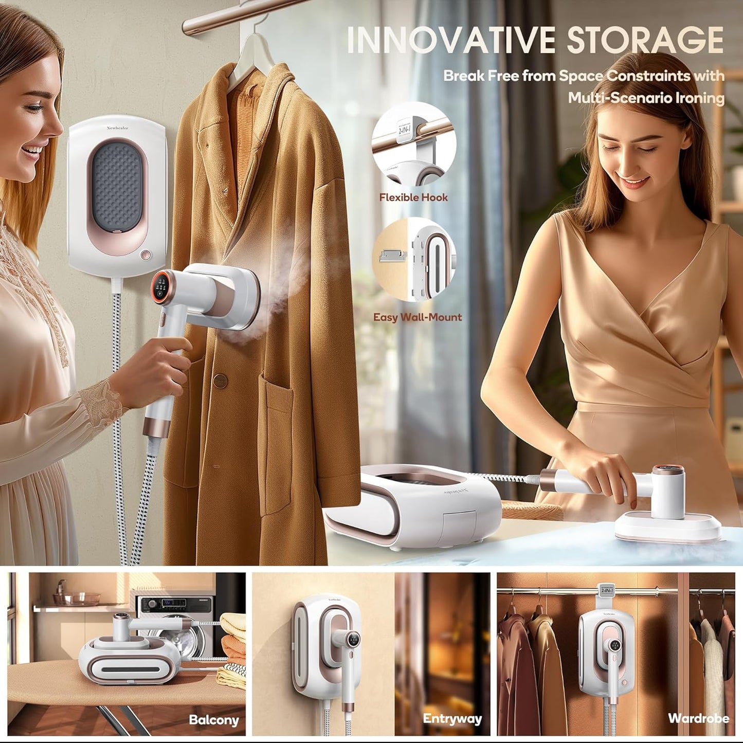 Newbealer Pro Steam Station Iron Bundle - Dual Voltage Travel Iron for Home & Travel Use