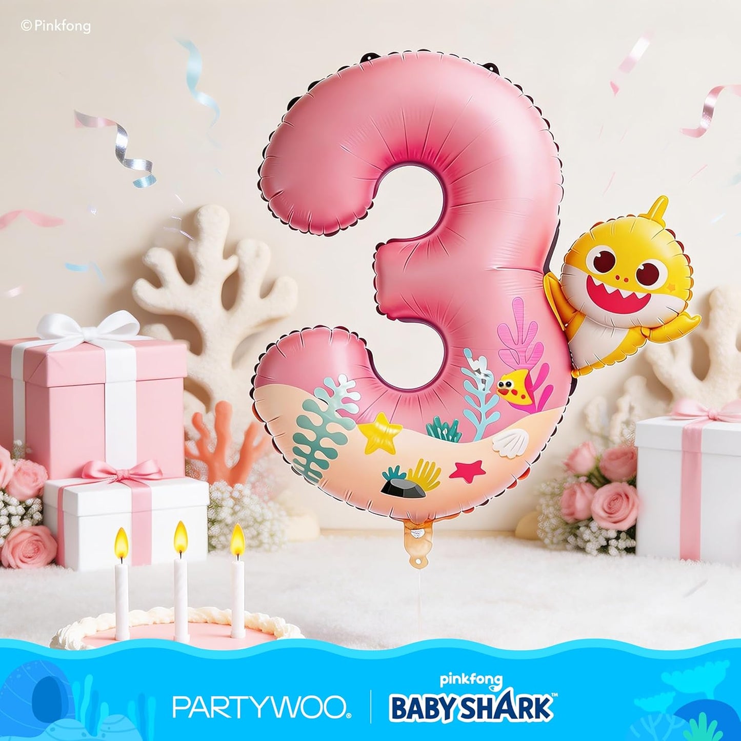 PartyWoo Pink Foil Number 3 Balloon - 40 Inch Mylar Helium Birthday Decoration for Kids' Parties