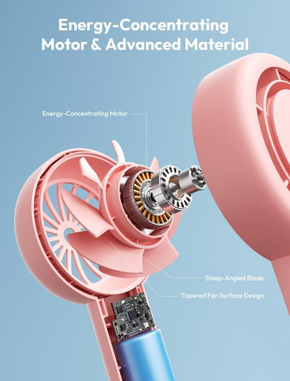 Aecooly Portable Handheld Turbo Fan [16H Max Cooling Time], 5 Speeds USB Rechargeable Mini Personal Battery Operated Small Pocket Cooling Fan GIfts for Women, Travel, Home, Office, Beach, Lash -Pink
