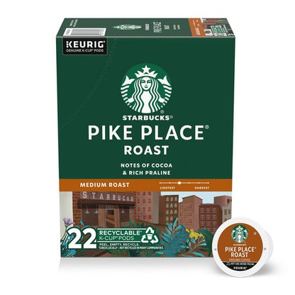 Starbucks K-Cup Coffee Pods, Medium Roast Hot or Iced Coffee, Pike Place Roast, 22 Keurig Pods
