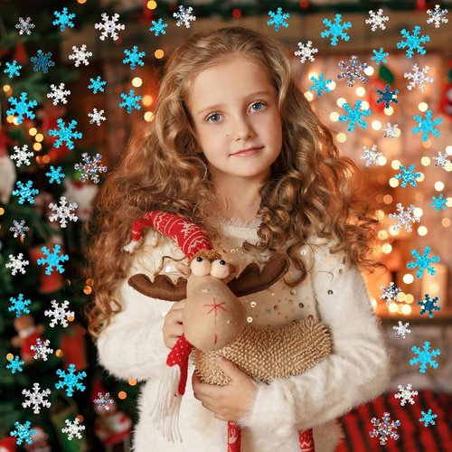 MARFOREVER Winter Snowflake Confetti - White & Blue Glitter Sequins for Holiday Party Decor