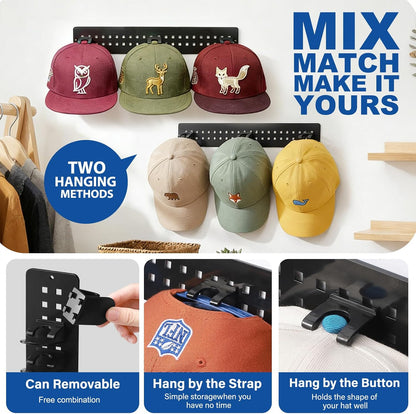 Skiennix Hat Hook Organizer - 2 Pack Baseball Cap Hanger with Strong Adhesive | Multilayer Storage for 20 Caps - Black