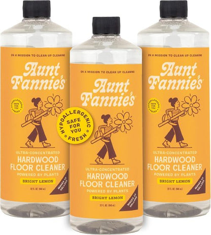 Aunt Fannie's Hardwood Floor Cleaner - Vinegar-Free Plant-Based Solution | Bright Lemon Scent, 32 oz (Pack of 3)