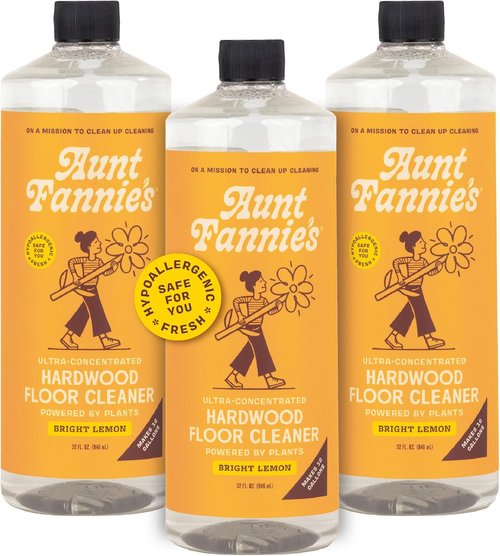 Aunt Fannie's Hardwood Floor Cleaner - Vinegar-Free Plant-Based Solution | Bright Lemon Scent, 32 oz (Pack of 3)