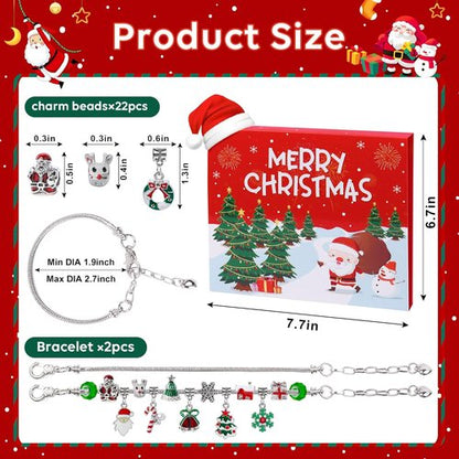 Christmas Advent Calendar Bracelets 2026 - DIY Jewelry Kit with 22 Charm Beads & 2 Adjustable Bracelets for Girls