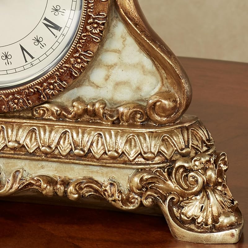 Traditional Arellia Ivory Marble Look and Gold Footed Accent Clock