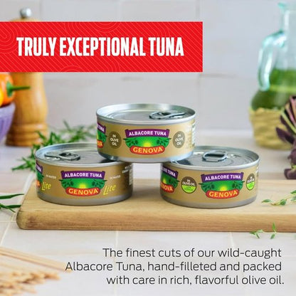 Genova Premium Albacore Tuna - Wild Caught Solid White in Olive Oil | Low Sodium, 5 Oz Cans (Pack of 12)