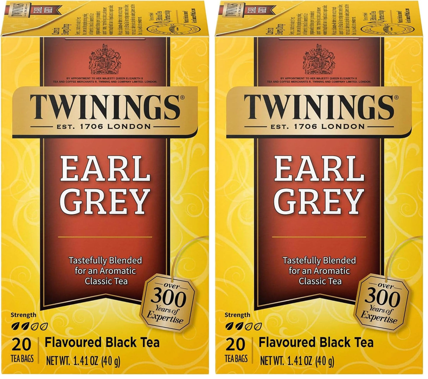 Twinings Earl Grey Black Tea Individually Wrapped Bags, 20 Count (Pack of 2), Flavoured with Citrus and Bergamot, Caffeinated, Enjoy Hot or Iced, 20 Teabags