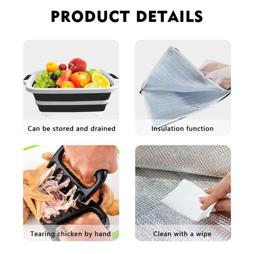 BBQ Prep Tub 16L, Collapsible Cutting Board, BBQ Blanket & Chicken Claws, All in One set for Marinating, Shredding & Grilling – Perfect Meat Prep Tub for Outdoor Cooking & Picnics