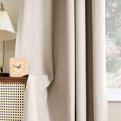 H.VERSAILTEX Linen Look 100% Blackout Curtains 84 Inches Long for Bedroom Full Light Blocking Rod Pocket Linen Textured Thick Window Curtain Drapes with White Backing, Natural, 2 Panels