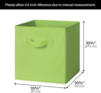 Granny Says Cube Storage Bins - 11 Inch Foldable Fabric Organizers with Handle | Light Green, 6 Pack