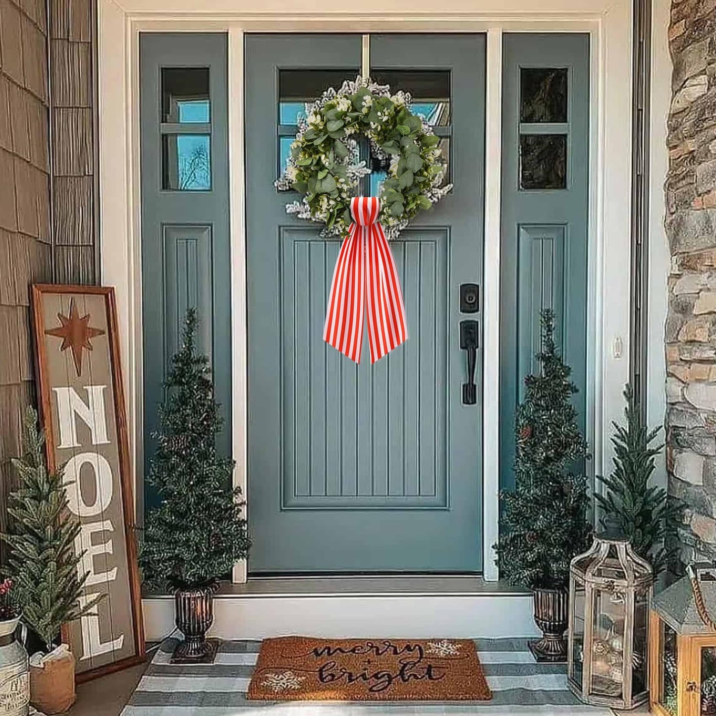 Stripe Boxwood Wreath Sash by [Brand Name] - 2 Pack Red and White Decorative Door Garlands