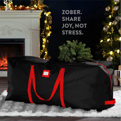 ZOBER Christmas Tree Storage Bag - 600D Oxford Fabric, Waterproof & Tear-Proof - Fits 7.5 Ft Trees - Black