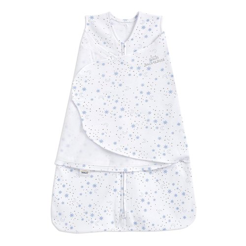 HALO Sleepsack Swaddle - 100% Cotton 3-Way Adjustable Wearable Blanket, TOG 1.5, Midnight Moons Blue, Small (3-6 Months)
