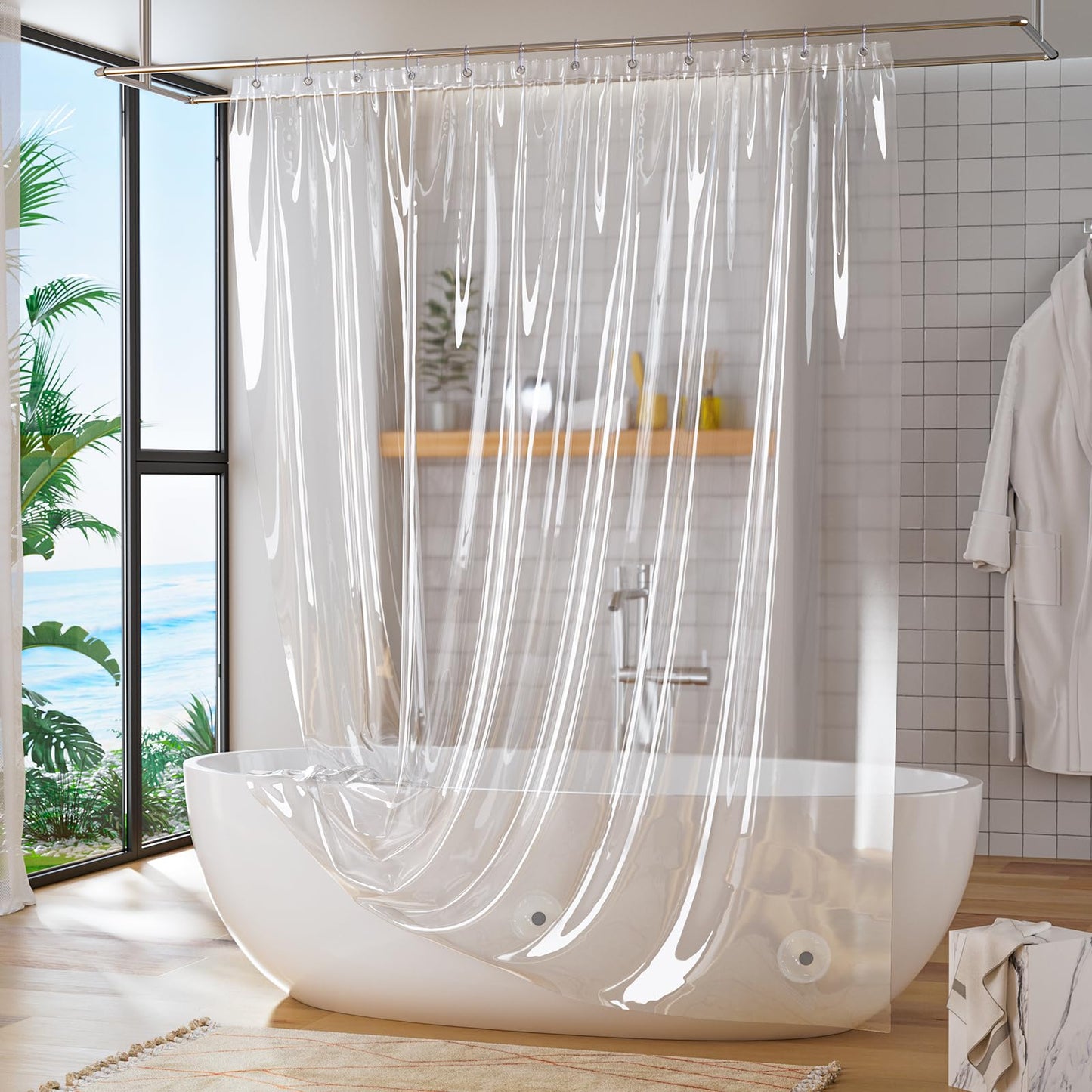 Titanker Short Shower Curtain Liner 72x65, Clear PEVA Shower Liner Lightweight Waterproof Shower Curtains for Bathroom with Magnets and Rustproof Grommet Holes